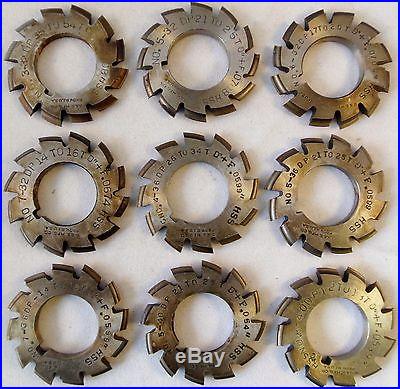 12 Vintage Involute Gear Cutters Brown Sharpe 32,36,40 DP 7/8 Hole Orig Boxes