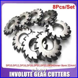 14.5° Involute Gear Cutter DP8 DP10 DP16 DP20 DP22 PA14-1/2 HSS 8H New 8pcs/Set