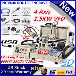 1500W 3/4 Axis 6040 CNC Router Desktop Engraver Metalworking Milling Machine
