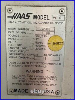 1998 HAAS VF-0 CNC Vertical MACHINING CENTER Mill Milling Machine 10,000 RPM