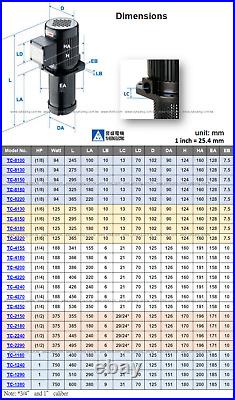 1/2HP 240mm (9.5) CNC Lathe Machine Coolant Pump 110/120/220/240/440/480V