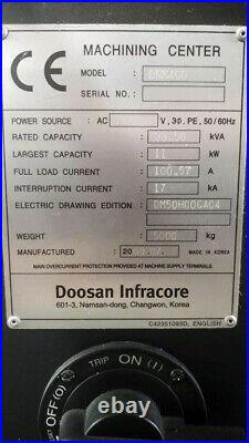 2009 DOOSAN DNM 400 30x17 CNC MILL Cool Thru, 12000-RPM, Fanuc Ctl, 30-Station