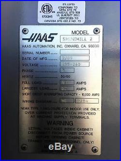 2009 Haas Super Mini Mill 2, Loaded With Options, TSC, 15k RPM, Probe, Tons of T