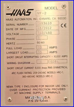 2012 HAAS VF-2 CNC Vertical Machining Center Mill Milling Machine 30000 RENISHAW