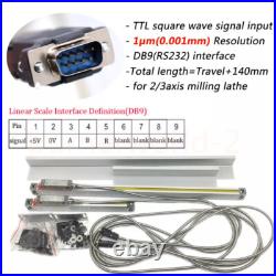 250mm&1000mm Linear Scale 2 Axis DRO 5um Digital Readout Kit 10'' 40'' Milling