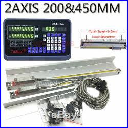 2Axis Digital Readout DRO+ 2pc Linear Glass Scale 200&450MM for Milling Lathe