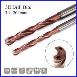 3D Carbide Drill Internal Coolant CNC Drilling 3.4mm to 20mm for Stainless Steel