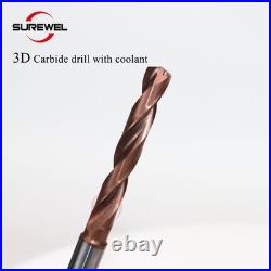 3D Carbide Drill Internal Coolant CNC Drilling 3.4mm to 20mm for Stainless Steel