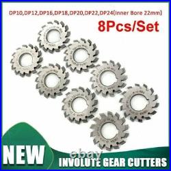 8Pcs Steel HSS 14.5° Involute Gear Cutter DP8 DP10 DP16 DP20 DP22 DP24 PA14-1/2