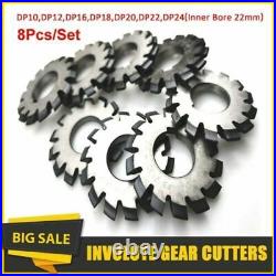8Pcs Steel HSS 14.5° Involute Gear Cutter DP8 DP10 DP16 DP20 DP22 DP24 PA14-1/2