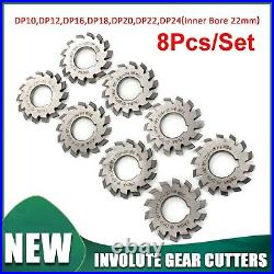 8 Pcs/Set 14.5° Involute Gear Cutter DP8 DP10 DP16 DP20 DP22 PA14-1/2 HSS 8H Kit