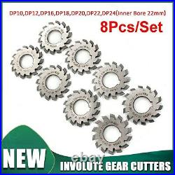 8 Pcs/Set 14.5° Involute Gear Cutter DP8 DP10 DP16 DP20 DP22 PA14-1/2 HSS 8H Set