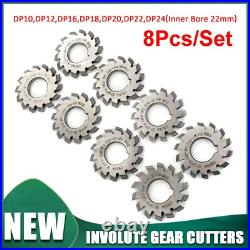 8 Pcs/Set 14.5° Involute Gear Cutter DP8 DP10 DP16 DP20 DP22 PA14-1/2 HSS 8H Set