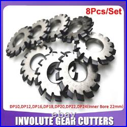 8 Pcs/Set 14.5° Involute Gear Cutter DP8 DP10 DP16 DP20 DP22 PA14-1/2 HSS 8H Set