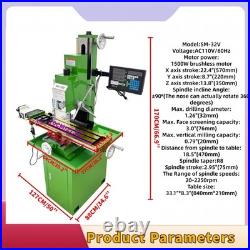 Benchtop Milling Machine 110V 1.5KW Brushless Motor R8 Taper 3Axis X Power Feed
