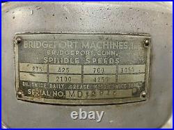 Bridgeport 110vac M Head, Variable Speed Spindle, Round Arm Style MILL Machine