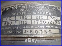 Bridgeport Milling Machine J Head R8 Collet Three Phase