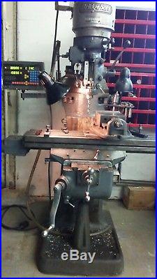 Bridgeport Milling Machine J head with DRO and Bridgeport Vise with swivel base