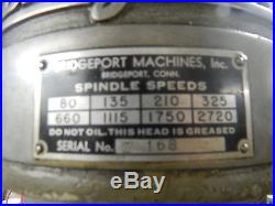 Bridgeport Vertical Milling Machine 9 x 42 Table 1 HP