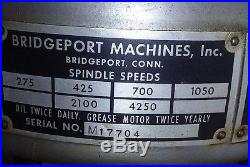 Bridgeport Vertical Milling Machine Variable Speeds Used and Working