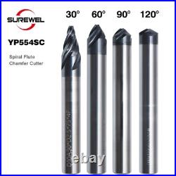 CNC 4Flute Spiral Chamfer Cutter 30/60/90/120 Degree AlTiN Coated Deburring Tool