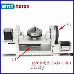 CNC Machine Rotary Table 4th Axis Rotation 5th Axis A+C axis 3 Jaw 100mm Chuck