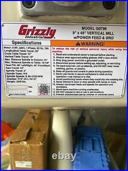 GRIZZLY G0796 9X49 VERTICAL MILL With POWER FEED & DRO, YEAR 2015 SN 151720
