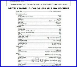 Grizzly G1004 milling machine used