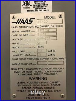 HAAS VF-2 CNC Vertical Mill, 4th Axis Wiring, 20 HP, 7500 RPM, Servo Coolant