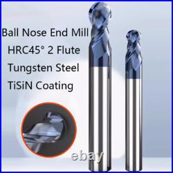 HRC45° 2 Flute Ball Nose End Mill Solid Carbide Milling Cutter Bit TiSiN Coating HRC45° 2 Flute Ball Nose End Mill Solid Carbide Milling Cutter Bit TiSiN Coating