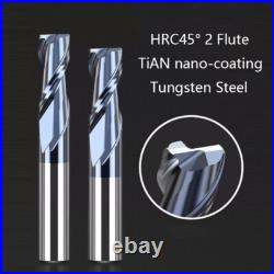 HRC45° 2 Flute Carbide End Mill Tungsten Steel Milling Cutter TiAN Coating Tools