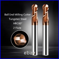 HRC60° CNC Lathe Milling Cutter Ball Nose Drill Bit 2 Flutes Carbide End Mill