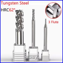 HRC62° Carbide End Mill 3 Flute Spiral Router Bit Milling Cutter For Aluminium