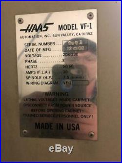Haas Vf-1 Vertical Machining Center VMC Cnc MILL Vf 1 Date 1991