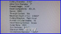Hertel Indexable Long Edge Milling Cutter 2-1/2 Cutting Dia. 16 Inserts 6004692