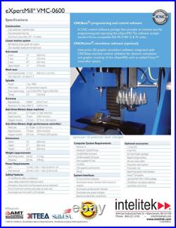 Intelitek Desktop CNC Mill eXpertMill VMC-0600 Milling Machine 1HP Single Phase Intelitek Desktop CNC Mill eXpertMill VMC-0600 Milling Machine 1HP Single Phase