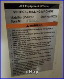 JET Vertical Milling Machine Model No JVM-836-1 - Stock No 690036