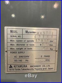 KITAMURA HX-500i HORIZONTAL MACHINING CENTER HMC 12000 RPM CAT-50 TSC MORI MAZAK