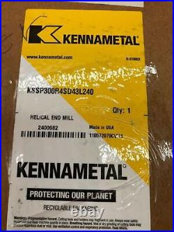 Kennametal 2400682 Indexable Helical End Mill KSSP300R4SD43L240