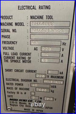 MORI SEIKI #NHX4000 HORIZONTAL MACHINING CENTER Age 2103