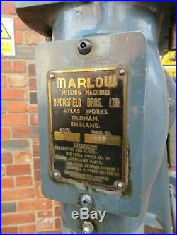 Marlow 3 Phase Vertical Milling Machine Excellent Condition Ex College 3 Phase