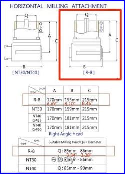 Milling Machine Accessory Right Angle Attachment R8 fits Bridgeport