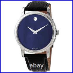 NEW Movado Museum 2100009 Blue Dial Black Leather Strap Men's Swiss Watch