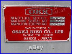 OKK MH-2P HORIZONTAL MILLING MACHINE Arbor Supports & Arbors, Tool holders, Vise