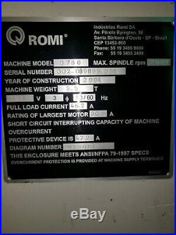 ROMI D760 CNC Vertical Machining Center, Year 2004 Mori Daewoo Okuma