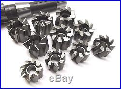 SPAIN! ENCO 1/2 SHELL MILL ARBOR with R8 SHANK + 11 SHELL MILL CUTTERS