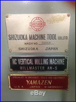 Shizuoka Vertical Milling Machine AN-S Converted to Manual With 55 Tool Holders