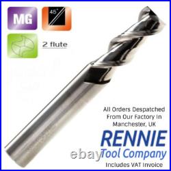 Solid Carbide Aluminium 2 Flute Slot Drill End Mill 45 Degree Helix
