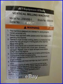 (Unit #2) JET Vertical Milling Machine Model No JVM-836-1 - Stock No 690036